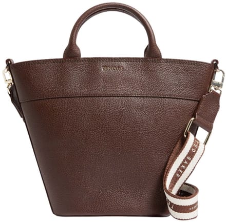 Ted Baker Leren handtas schoudertas Wilsona Webbing Cross Body Leather Tote Bag Brown bruine