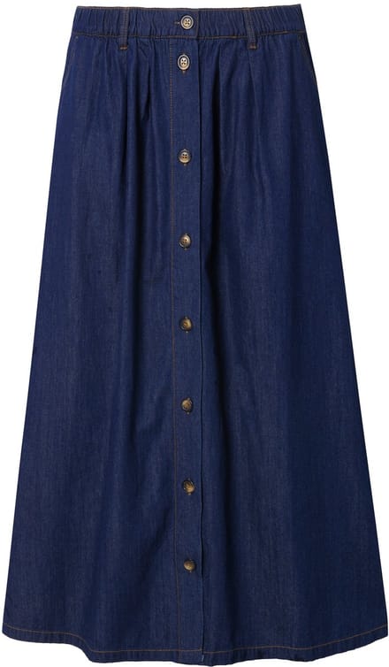Ulla Popken - Dames - Jeansrock A-lijn sierknopen elastische tailleband - Donkerblauw denim - Maat 62+