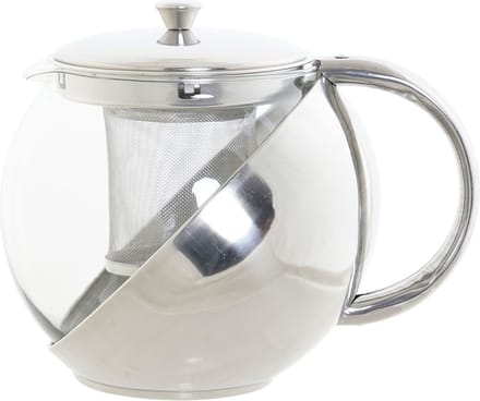Theepot van glas en RVS 1100 ml met filter/infuser en handvat