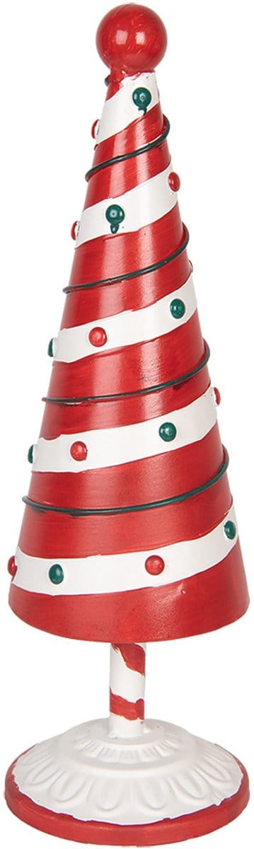 Clayre & Eef Kerstdecoratie Beeld Kerstboom Ø 12x36 cm Rood Wit Metaal