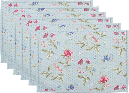 Clayre & Eef Placemats Set van 6 48x33 cm Blauw Groen Katoen Rechthoek Bloemen Tafelmat
