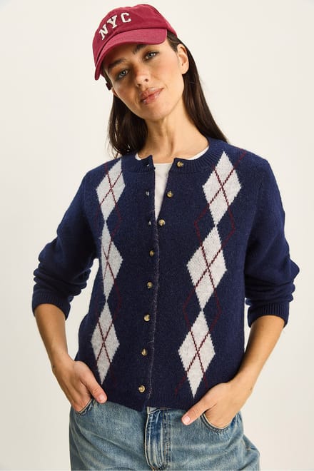 Ruitpatroon Cardigan met Knopsluiting