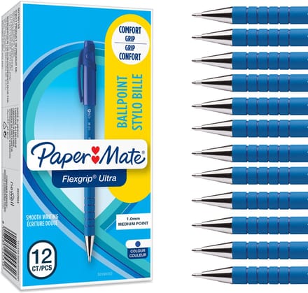 Paper Mate Flexgrip Ultra Capped-balpennen | Medium Punt (1,0 mm) | Blauw | 12 stuks