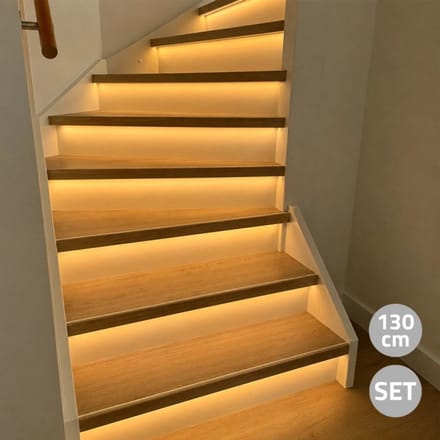 Trapverlichting led bewegingssensor set - Led strips 130 cm met warm wit licht - Set voor max. 16 treden - Bedienen via dimmer