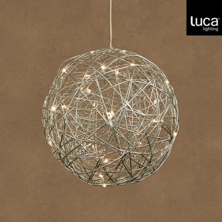 Bal hangend zilver warm wit bo en timer - d30cm