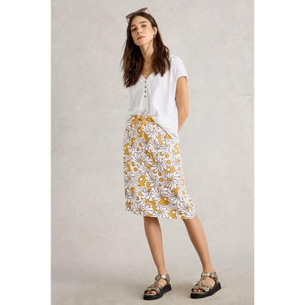White Stuff Evie Linen Blend Skirt Yellow Print Größe: 20 REGULAR | Midiröcke Outlet | Damen | Weiß
