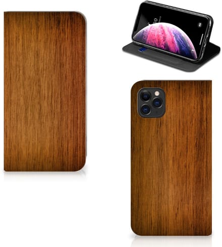 Apple iPhone 11 Pro Max Book Wallet Case Donker Hout