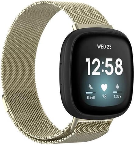 KELERINO. Milanees Bandje geschikt voor Fitbit Versa 3 / Sense – RVS – Champagne