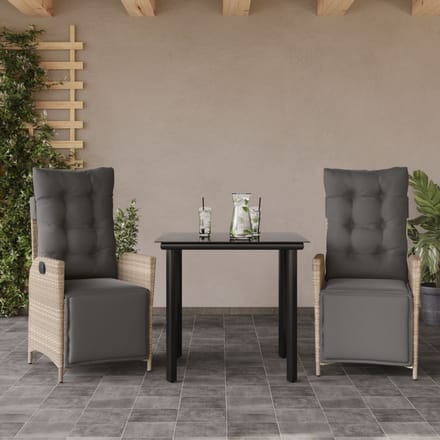 vidaXL - 3-delige - Tuinset - met - kussens - poly - rattan - lichtgrijs