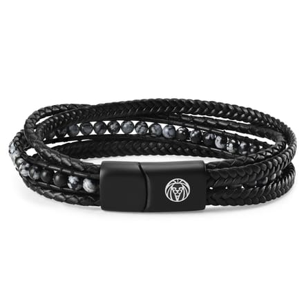 Naxos Leren Armband met Sneeuwvlok Obsidiaan