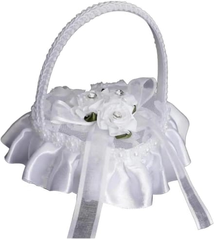 Bruiloft Mandje - Ringhouder Decoratie - Ceremonie Versieren - Elegant Kant Design - 11 x 10 cm - Wit