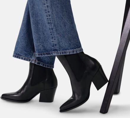 Manfield - Dames - Zwarte leren cowboy laarzen - Maat 39