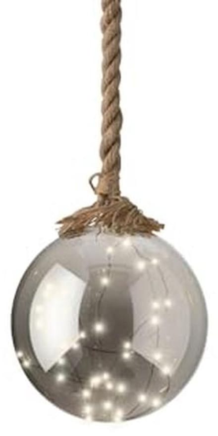 Kaemingk Lumineo bal micro LED glas met jute touw op batterij D20cm warm wit kerstbal Modern, Minimalist Kerstmis