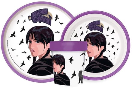 Wednesday Nevermore Academy antislip dinerset, micro plastic set