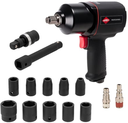 Slagmoersleutel 1/2 inclusief 10 doppen en koffer +/- 225 l/min