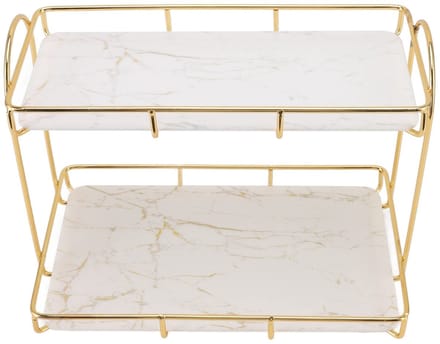 Dailygoods- Opbergrek Goud/Wit 2 Niveaus - Multifunctioneel - Organizer - Stevig - Antislip - Gehumaniseerde Structuur - Opbergplank