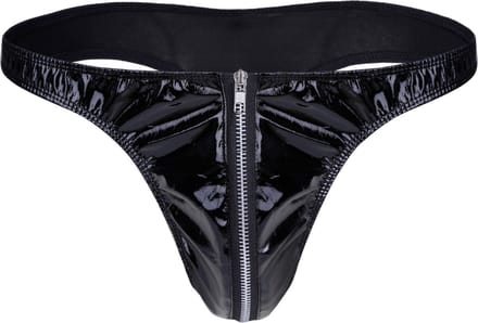 Heren Slip met Rits - Latex Look - String Zwart - Sexy Design - Mannen String - Ondergoed Maat XL