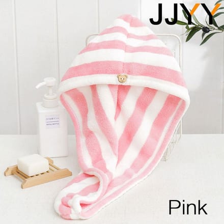 JJYY Serviette sèche pour cheveux en microfibre absorbante et résistante Bonnet de douche rayé à séchage rapide Accessoires de salle de bain rose