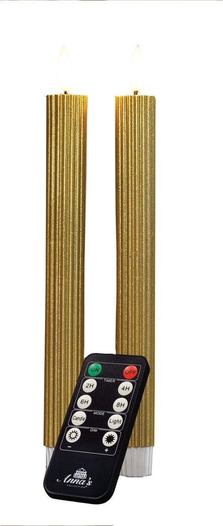 Anna's Collection LED dinerkaarsen - 2x st - goud - ribbel - afstandsbediening