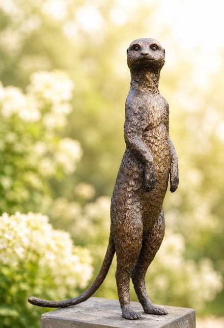 Tuinbeeld - bronzen beeld - Stokstaartje - Bronzartes - 28 cm hoog