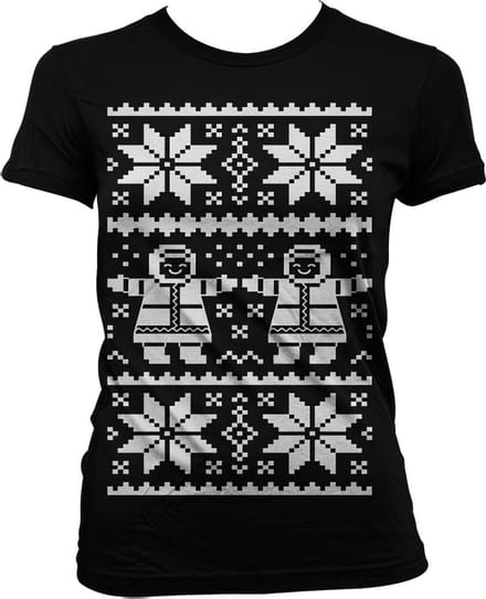 Dames Fun Tshirt -M- Retro X-Mas Knit Pattern Zwart
