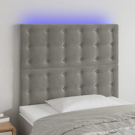 vidaXL - Hoofdbord - LED - 100x5x118/128 - cm - fluweel - lichtgrijs