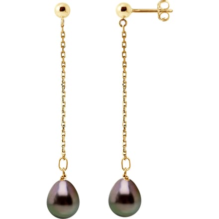 Drop Earrings Tahitian Pearls Pears 8-9mm Yellow Gold