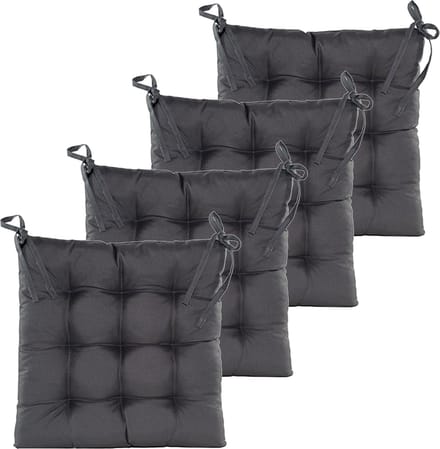 Anna's collection Stoelkussen gewatteerd - 4x - antraciet - 38 x 38 cm - binnen/buiten