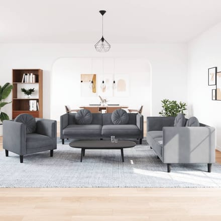 vidaXL - 3-delige - Loungeset - met - kussens - fluweel - donkergrijs