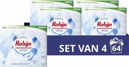 Robijn - Wasmiddeldoekjes Stralend Wit - 4 x 16 stuks - Voordeelverpakking