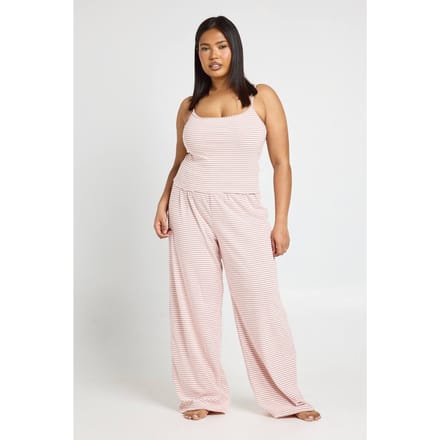 boohoo Dames Plus Zachte Geribbelde Gestreepte Cami & Broek Pyjama Set | Roze | Maat: 46