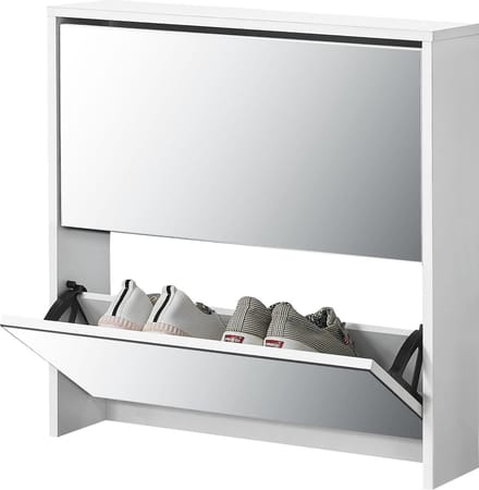 Schoenenkast met spiegels en 2 vouwdeuren 67x63x17 cm wit