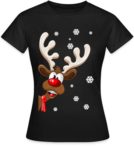 Vrolijk Rendier Met Sneeuwvlokken Kerstmis T-Shirt Dames