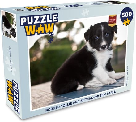 Puzzel Border collie pup zittend op een tafel - Legpuzzel - Puzzel 500 stukjes