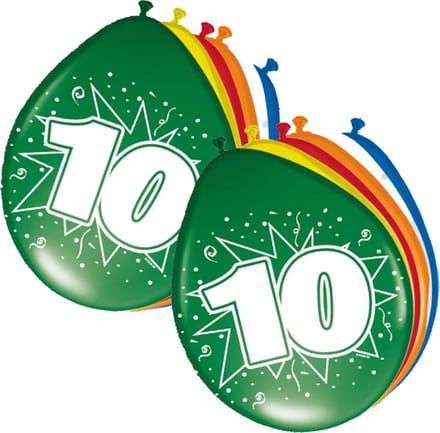 Folat Verjaardag leeftijd ballonnen 10 jaar - 16x - multi - 30 cm - feestartikelen/versieringen