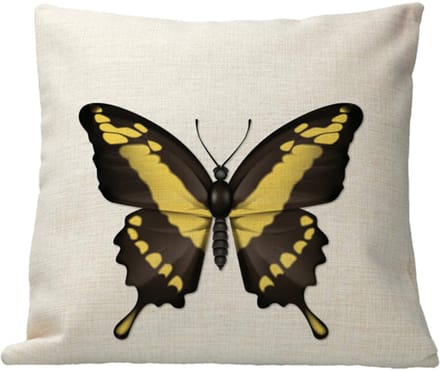 Kussen - Design - Insect - Gele Vlinder - Linnen - Kleurvast - inclusief vulling