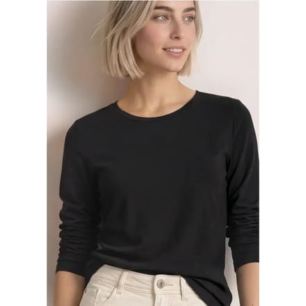Shirt met 3/4-mouwen en ronde hals in effen kleur