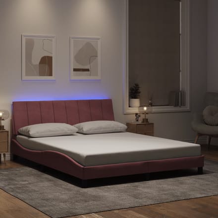 vidaXL - Bedframe - met - LED - zonder - matras - "Hanko" - - fluweel - roze - 160x200 - cm