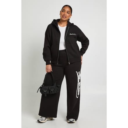 boohoo Dames Plus Ath Archive joggers met wijde pijpen | Black | Maat: 16