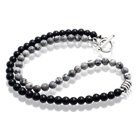 Memphis kralen ketting Tijgeroog Zwart Grijs - 45cm