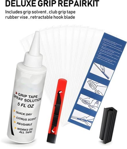 Stripe golfgrip vervangset - Tape, oplosmiddel, haakmes en klem