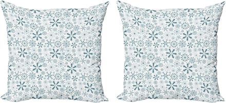 ABAKUHAUS Winterkussensloopset (2 stuks), Merry Xmas Snowflakes, 45 cm, turquoise wit