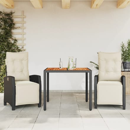 vidaXL - 3-delige - Tuinset - met - kussens - poly - rattan - zwart