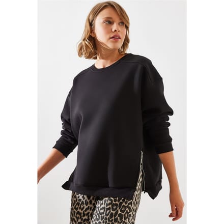 Sweater met Ritsdetail en Ronde Hals