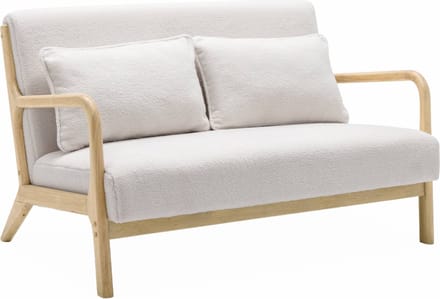 sweeek - Scandinavische 2-zitsbank naturelkleurig hout en bouclé - lorens