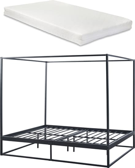 Hemelbed Kristianstad met bedbodem en matras 160x200 cm zwart