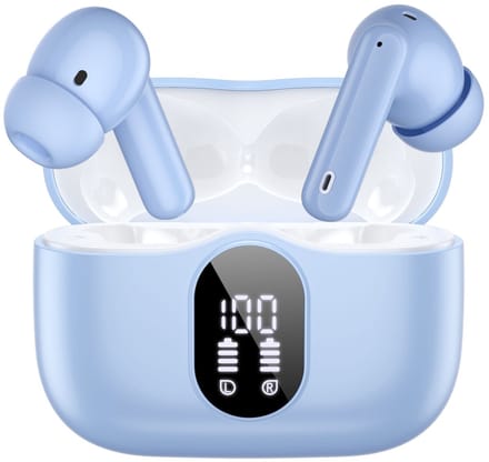 SBG Draadloze Oordopjes - Noise Cancelling - Headset - Bluetooth 5.4 - Earbuds oplaadcase - LED Display - Met Microfoon - Extra dopjes - Lichtblauw