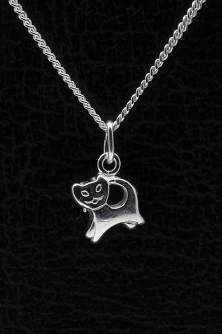 Zilveren Poesje ketting hanger