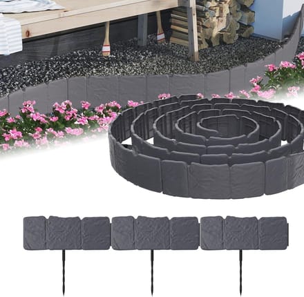 Gazonrand Kunststof - Bloembed Omranding - Tuin Afbakening - Flexibele Steenlook - 10 Meter - Antraciet
