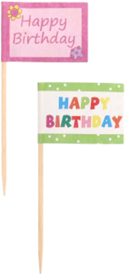 20 Decoprikkers 8 cm Happy Birthday 240 stuks